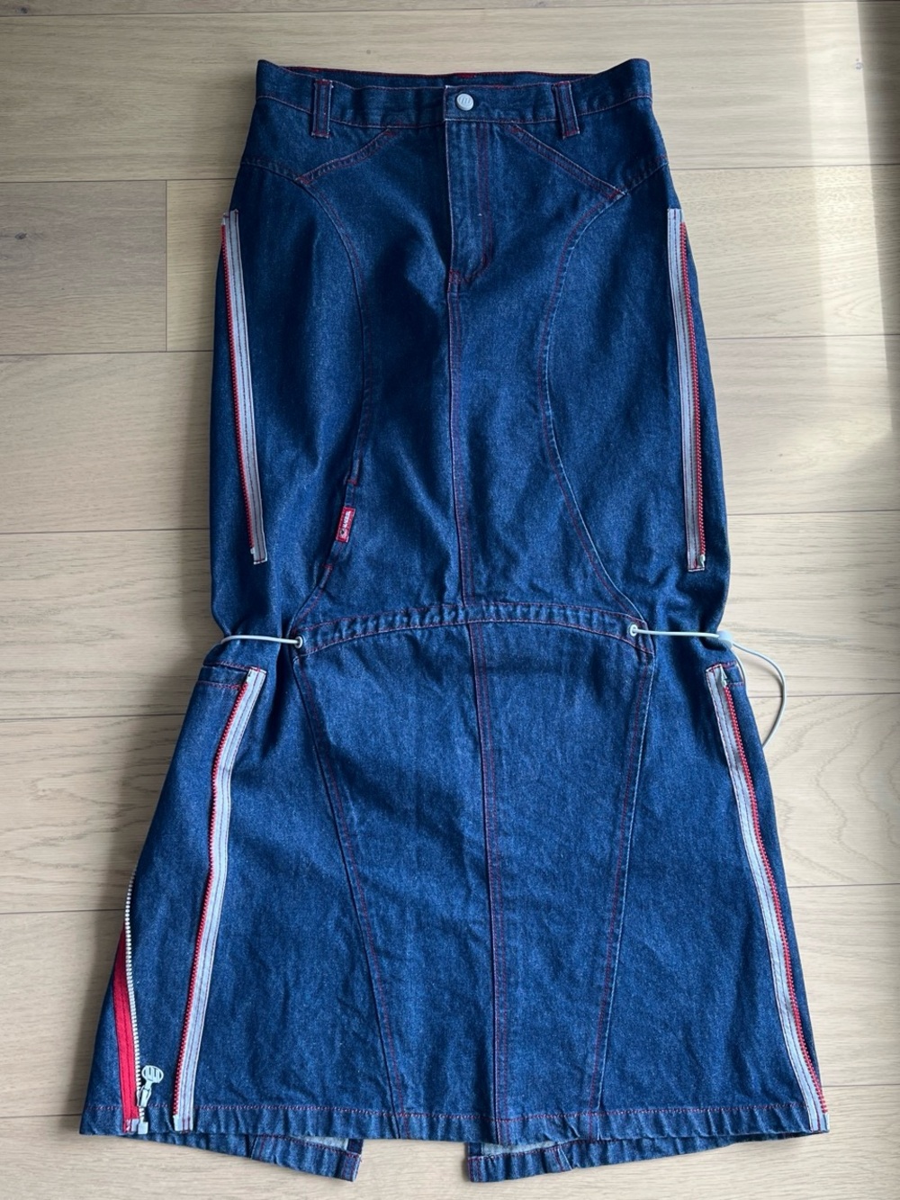 90’s Macgirl Denim Rave Maxi Skirt with Zipper and Pocket Details.